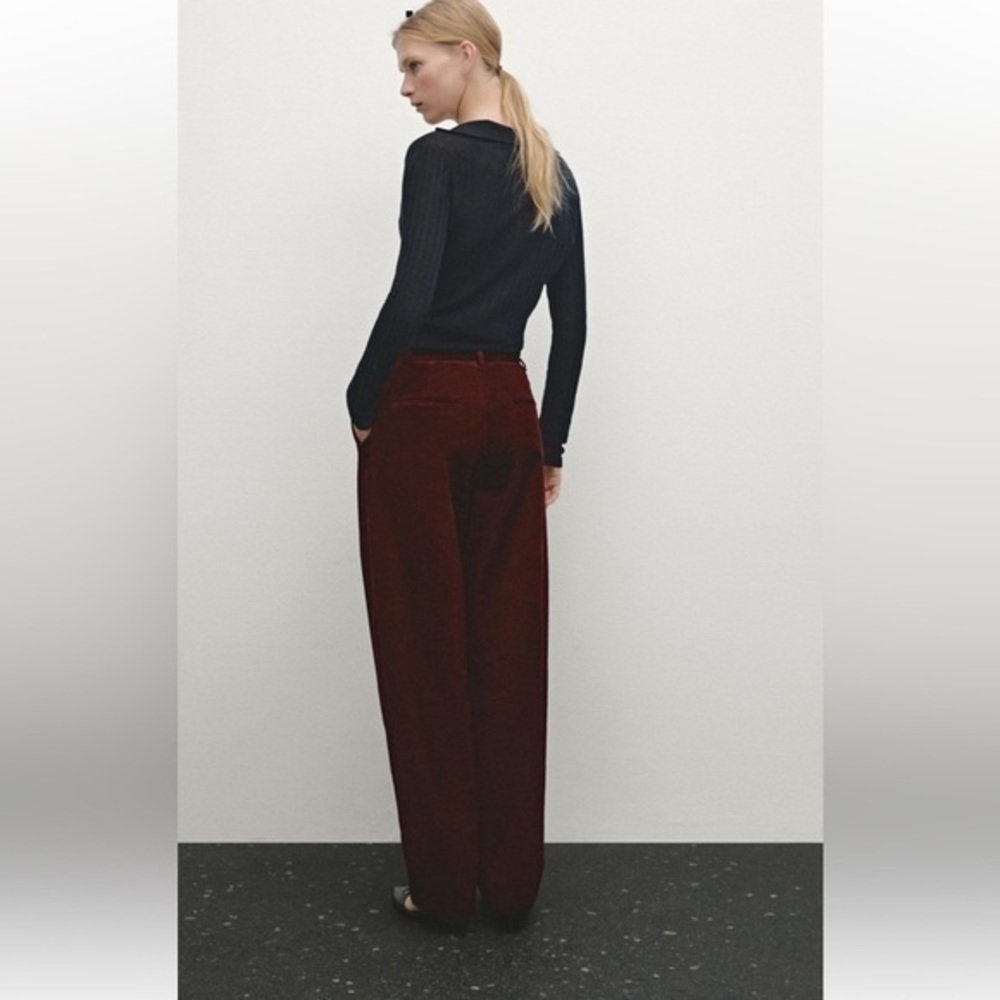 Massimo Dutti  Wide Fit Cotton burgundy Corduroy Trousers size 2